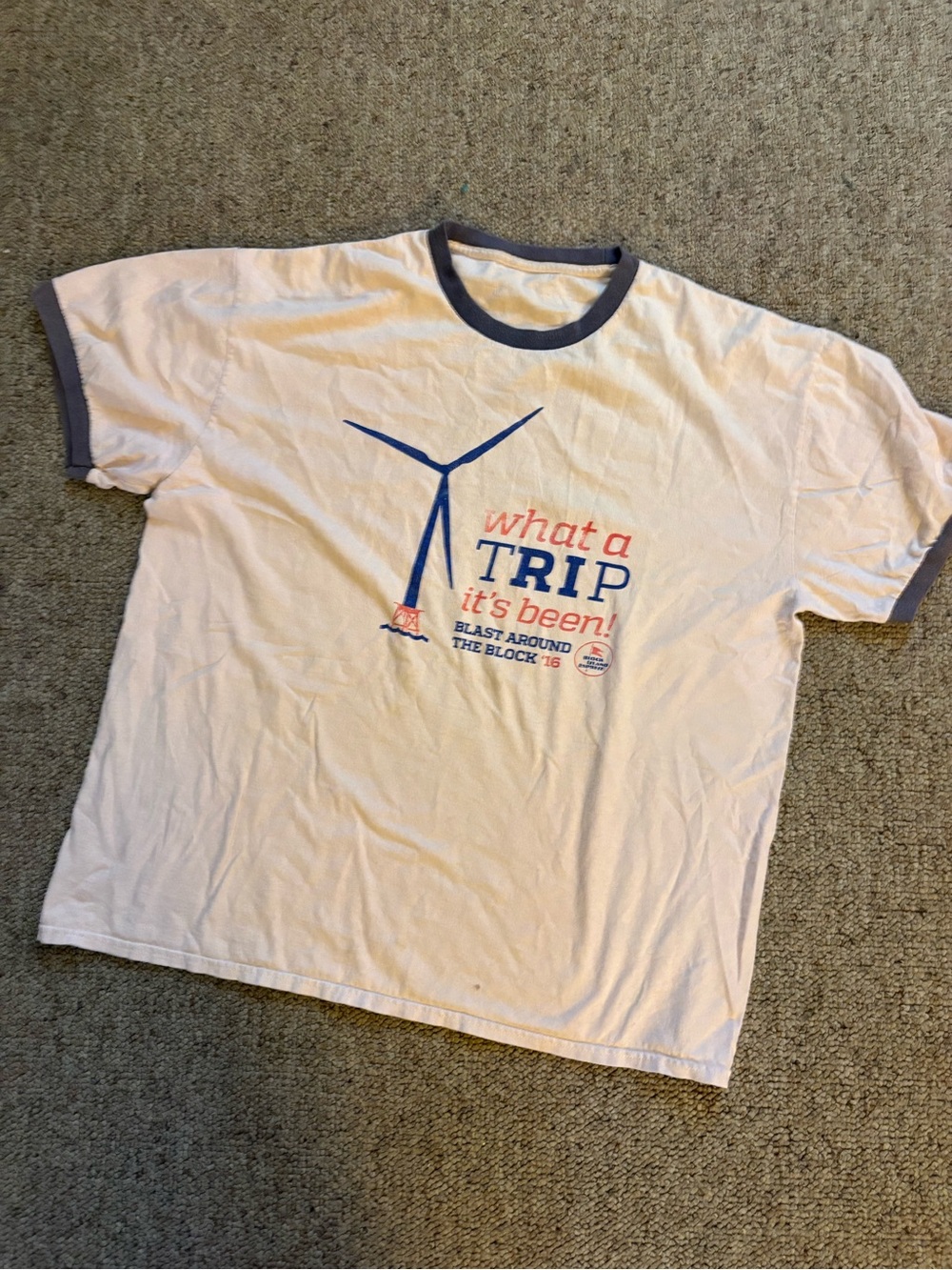 Men's White Graphic Ringer T-Shirt with Blue Trim